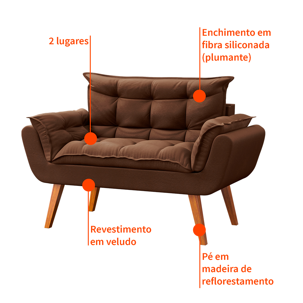 Sofá 2 Lugares Dock Velosuede Marrom