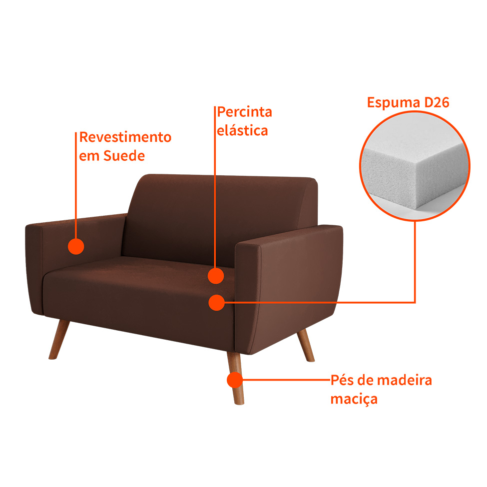 Sofá 2 Lugares Halifax Suede Marrom