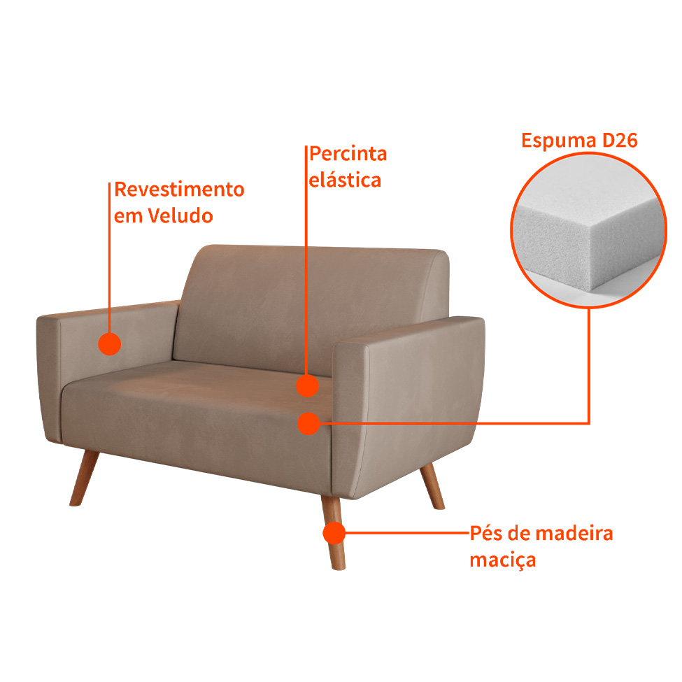 Sofá 2 Lugares Halifax Velosuede Bege