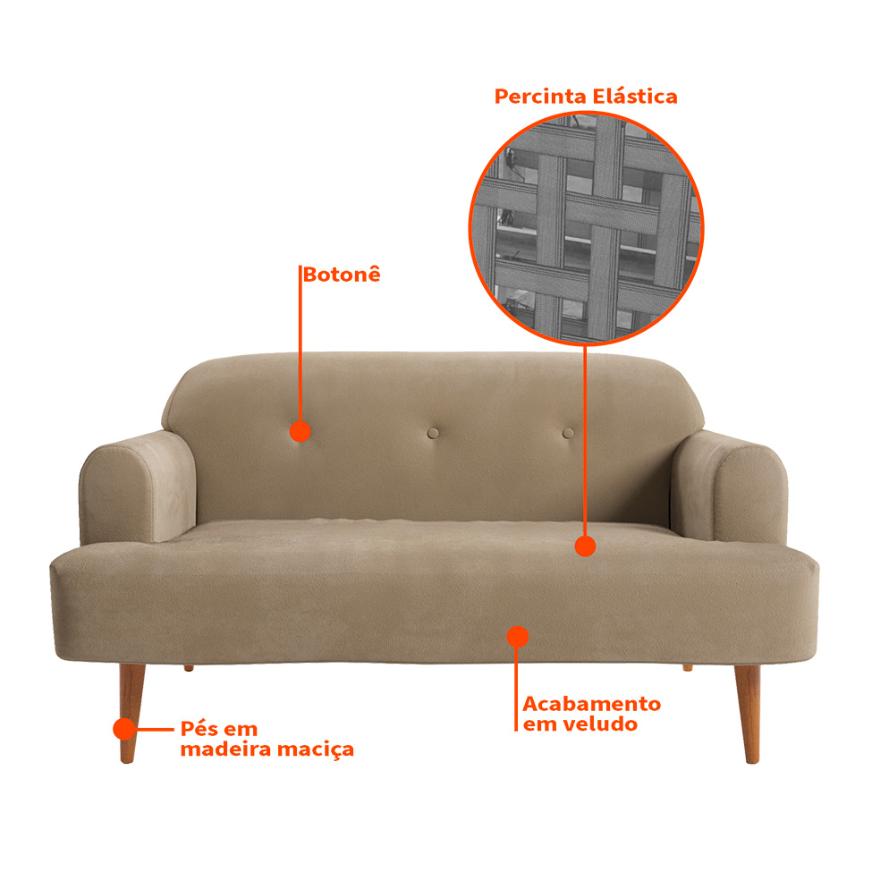 Sofá 2 Lugares Kiev Velosuede Bege 130 cm