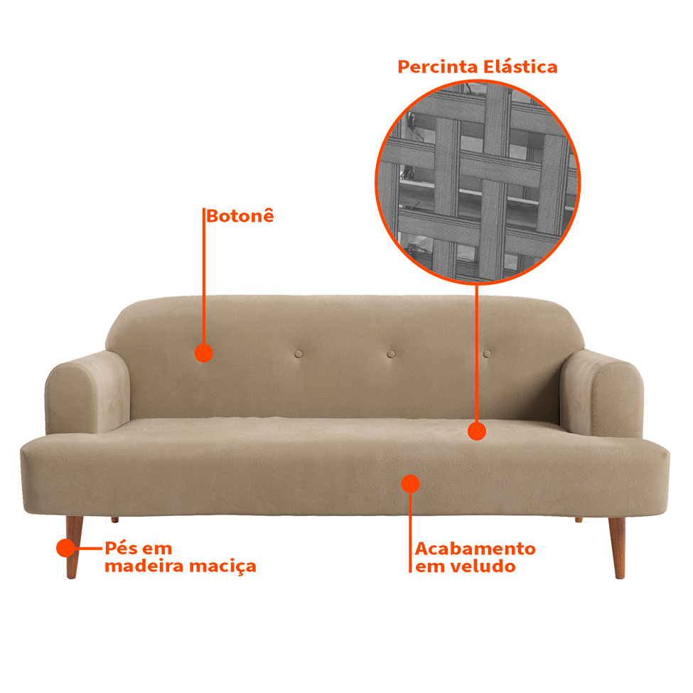 Sofá 2 Lugares Kiev Velosuede Bege 165 cm