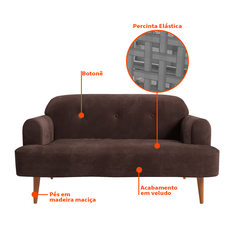 Sofá 2 Lugares Kiev Velosuede Marrom 130 cm