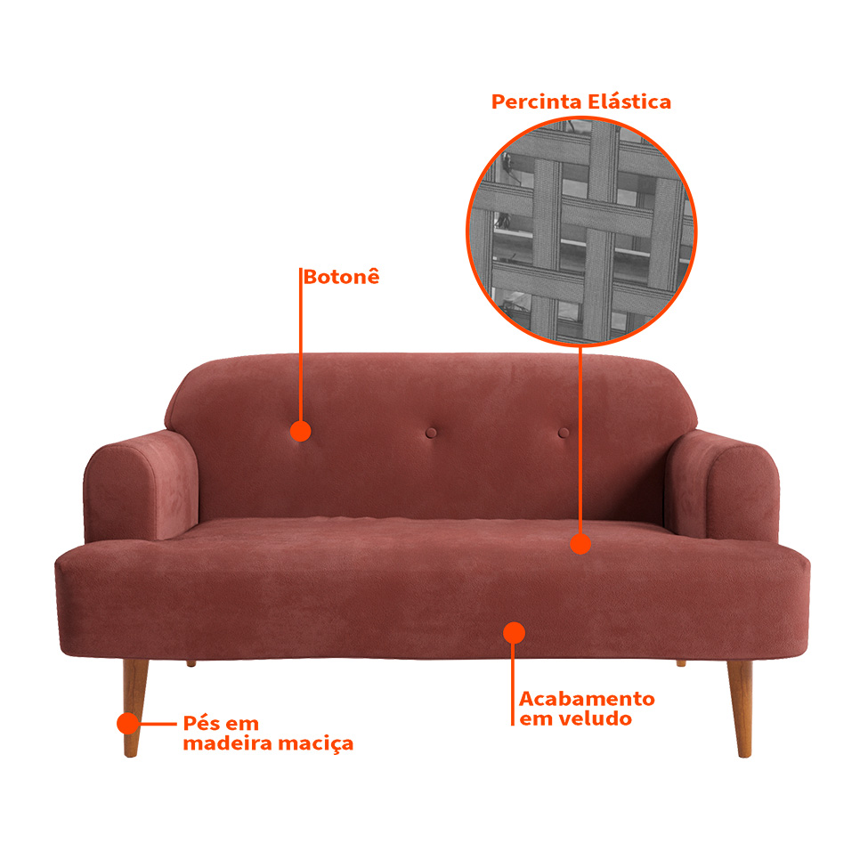 Sofá 2 Lugares Kiev Velosuede Telha 130 cm