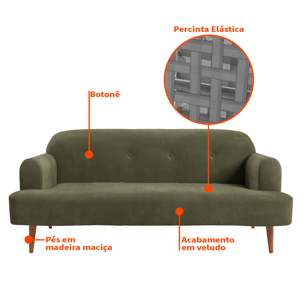 Sofá 2 Lugares Kiev Velosuede Verde 165 cm