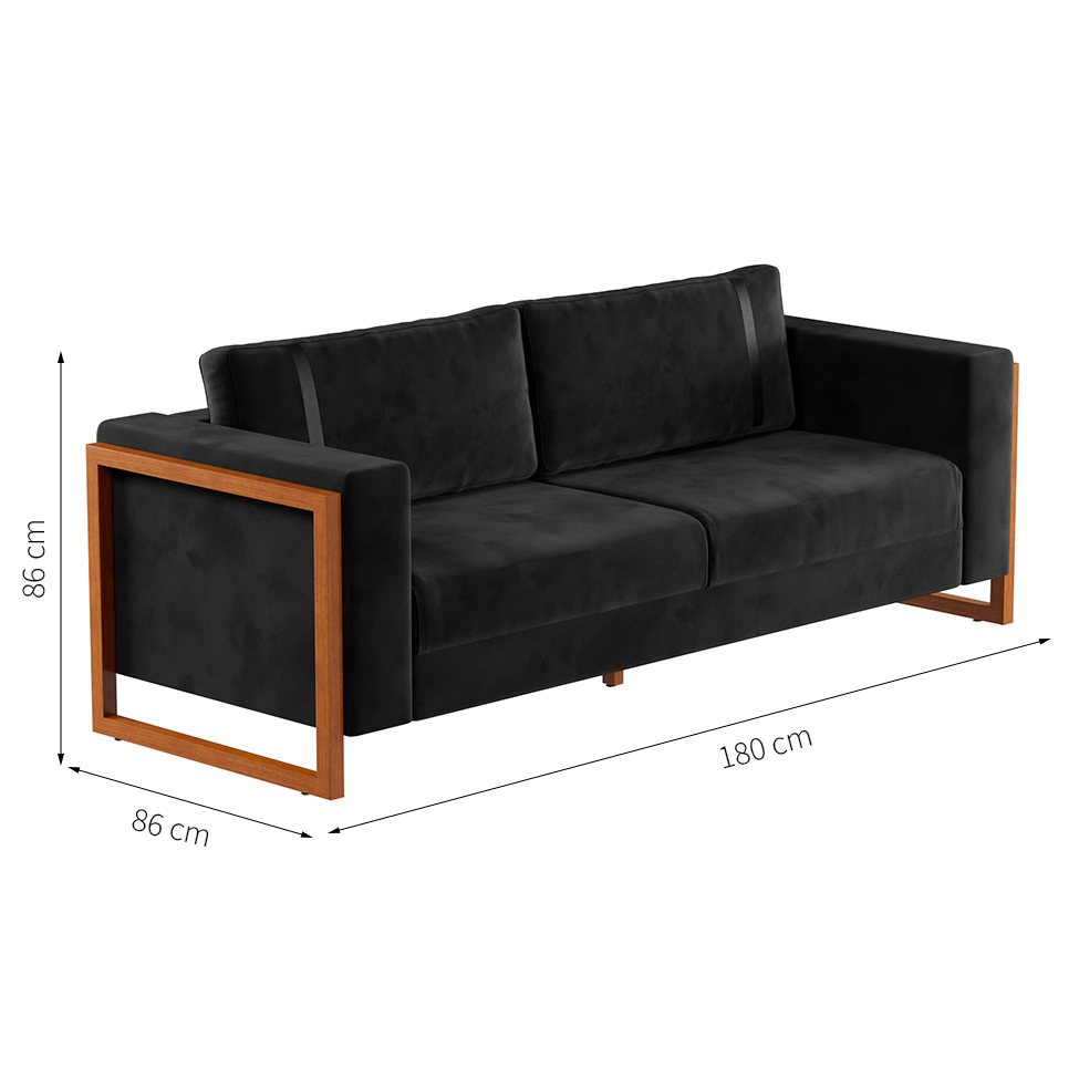 Sofá 2 Lugares Lin Veludo Preto e Amêndoa 180 cm