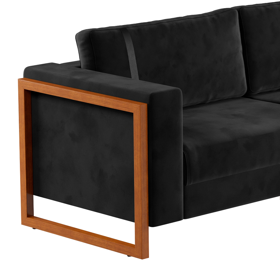 Sofá 2 Lugares Lin Veludo Preto e Amêndoa 180 cm