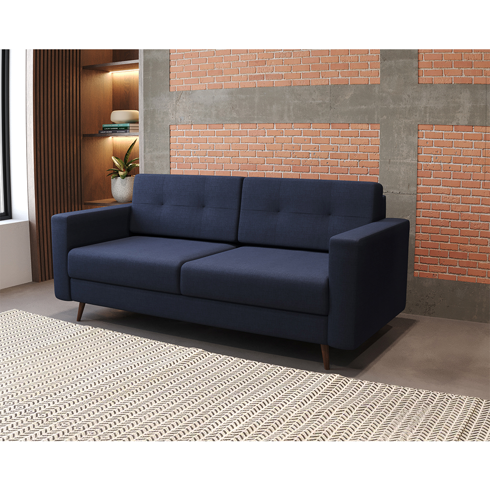 Sofá 2 Lugares Living Pé Palito Linho Cotton Azul Marinho
