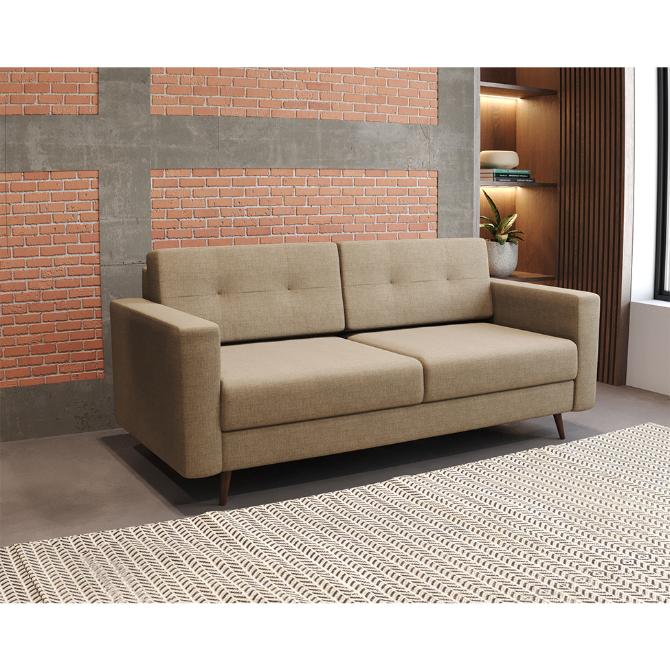 Sofá 2 Lugares Living Pé Palito Linho Cotton Bege