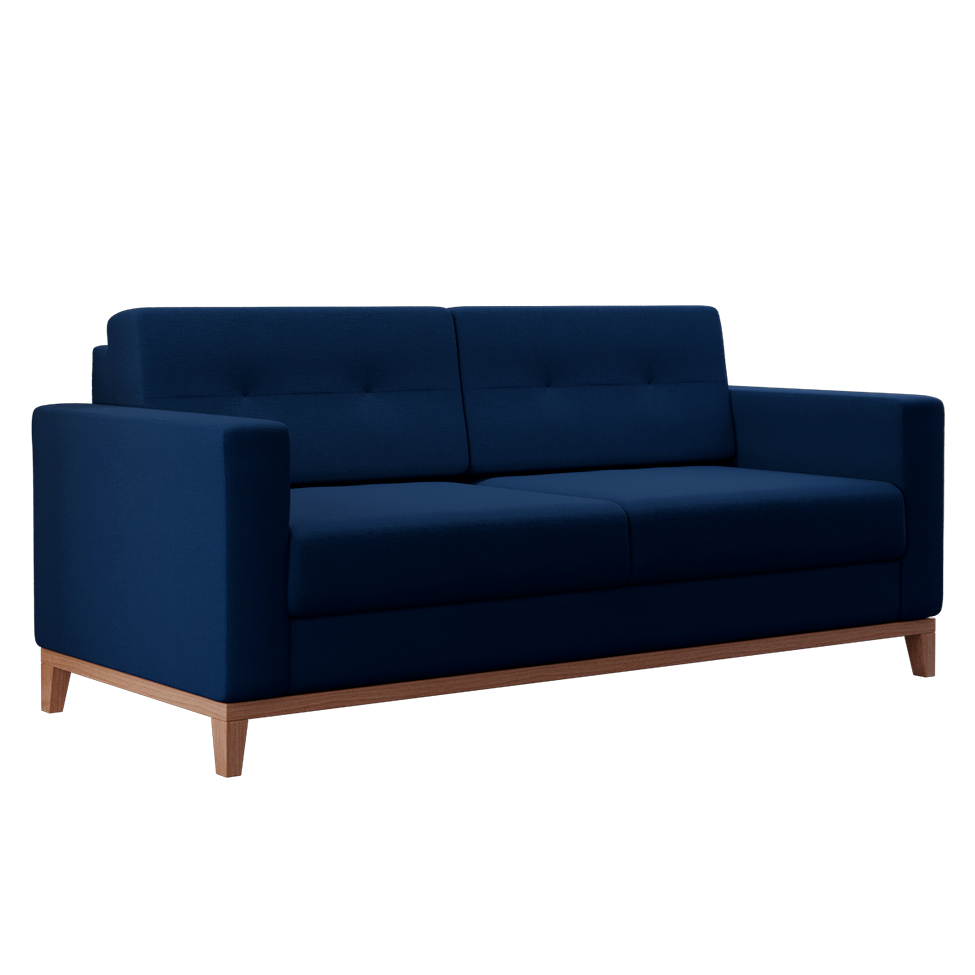 Sofá 2 Lugares Living Pés e Base em Madeira Linho Cotton Azul Marinho