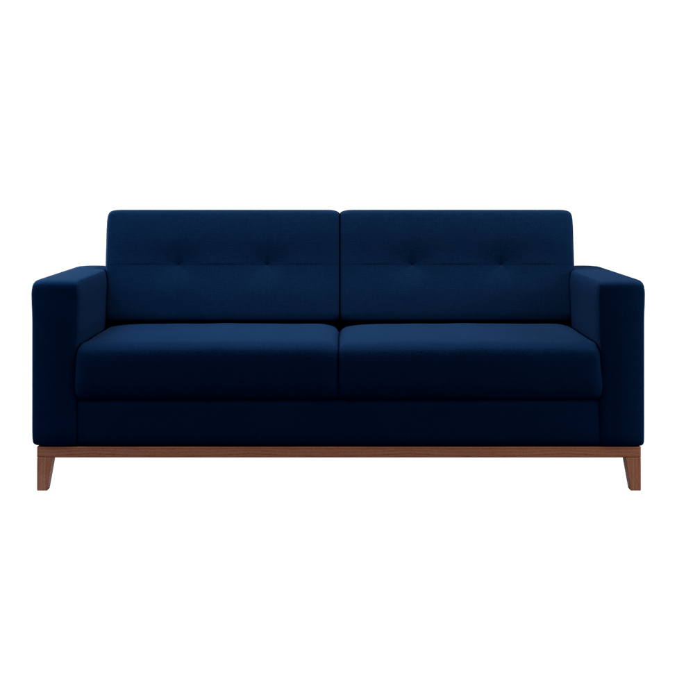 Sofá 2 Lugares Living Pés e Base em Madeira Linho Cotton Azul Marinho