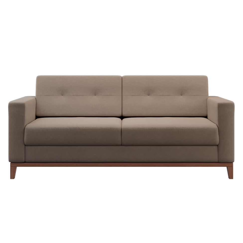 Sofá 2 Lugares Living Pés e Base em Madeira Linho Cotton Bege