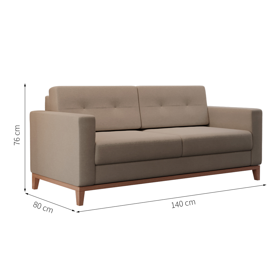Sofá 2 Lugares Living Pés e Base em Madeira Linho Cotton Bege