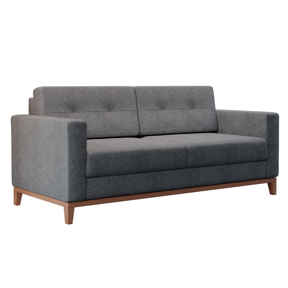 Sofá 2 Lugares Living Pés e Base em Madeira Linho Cotton Cinza