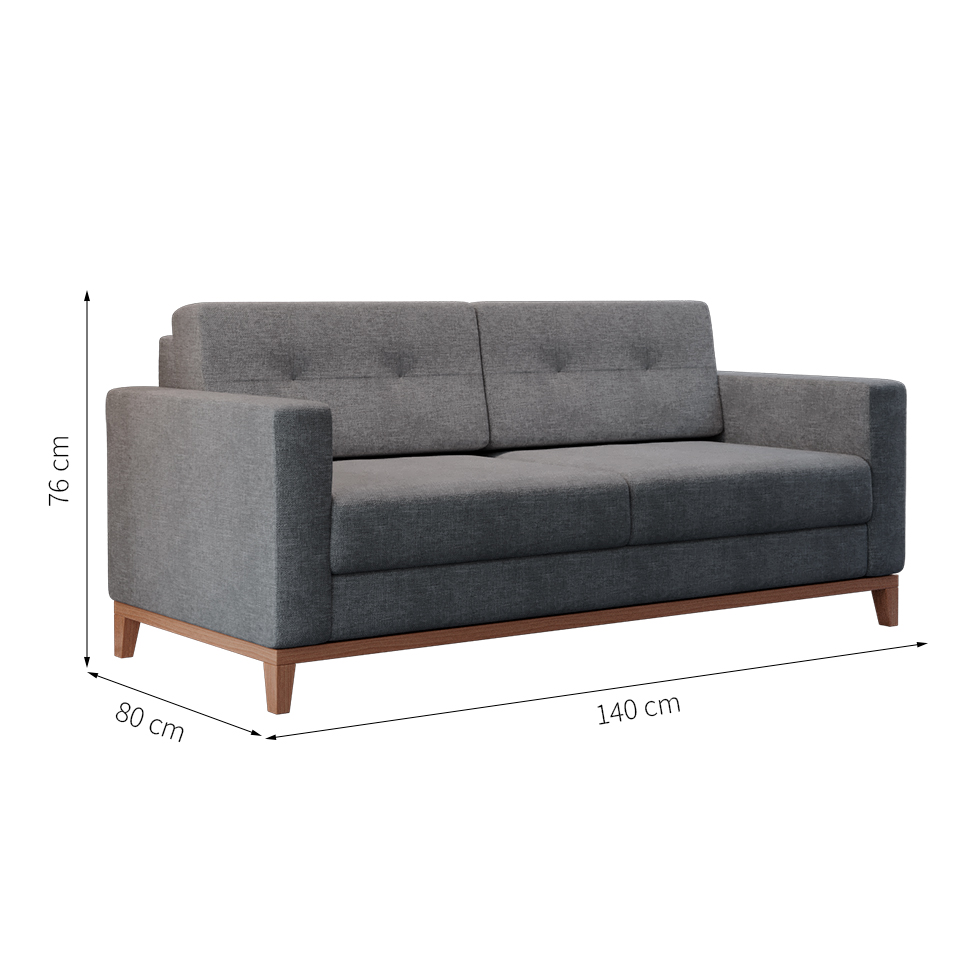 Sofá 2 Lugares Living Pés e Base em Madeira Linho Cotton Cinza
