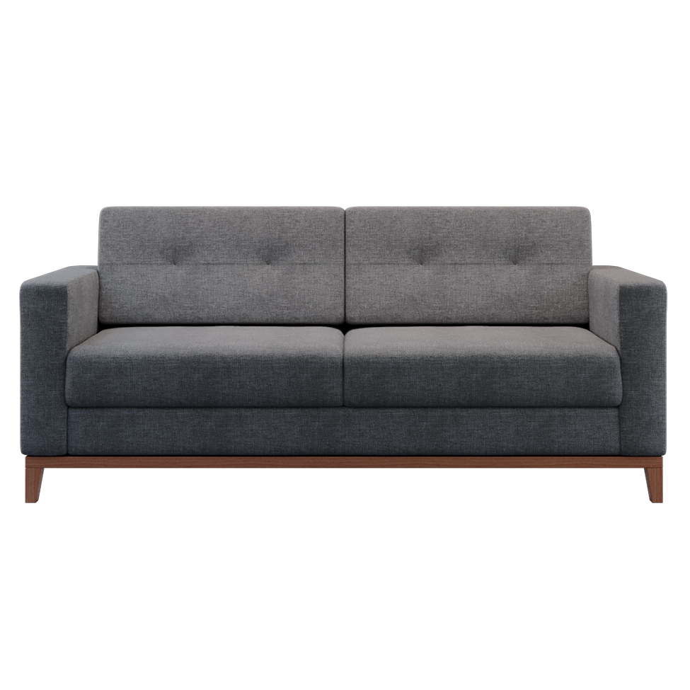 Sofá 2 Lugares Living Pés e Base em Madeira Linho Cotton Cinza