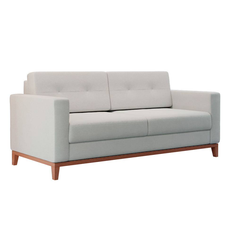 Sofá 2 Lugares Living Pés e Base em Madeira Linho Cotton Cru