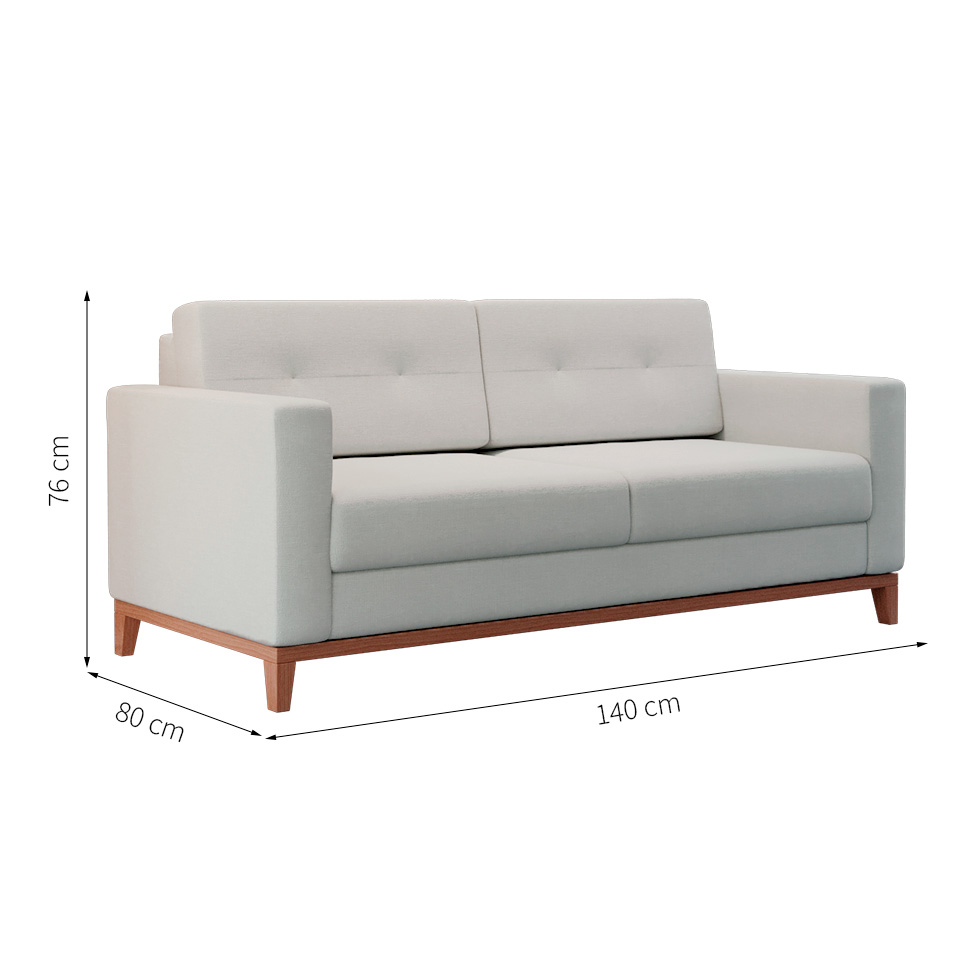 Sofá 2 Lugares Living Pés e Base em Madeira Linho Cotton Cru