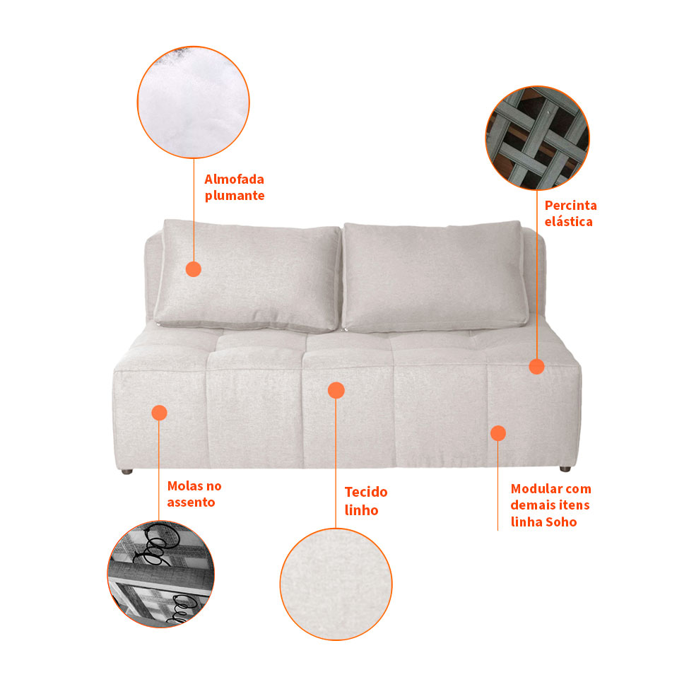 Sofá 2 Lugares Modular Soho Linho Cru