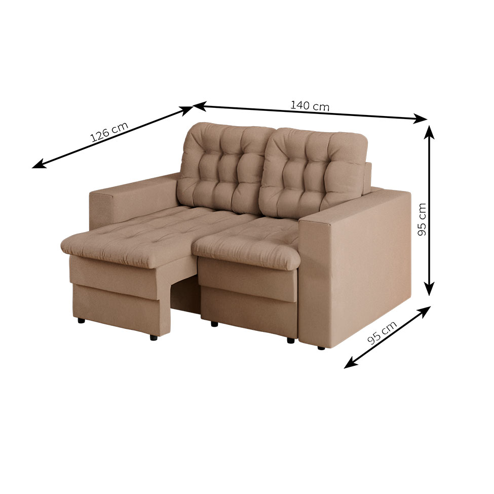 Sofá 2 Lugares Retrátil Lubeck Plush Suede Bege 140 cm