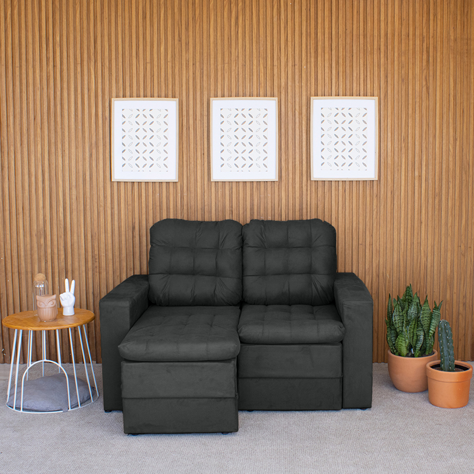 Sofá 2 Lugares Retrátil Lubeck Plush Suede Grafite 140 cm