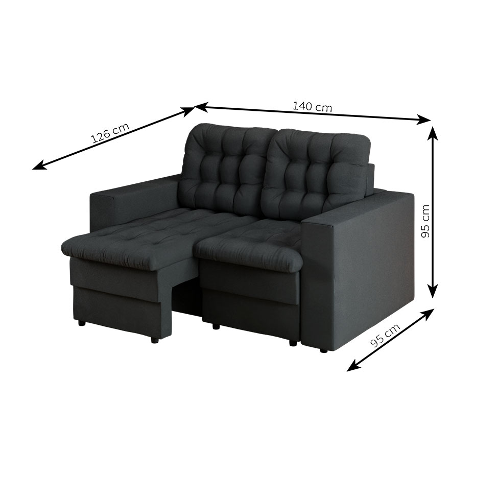 Sofá 2 Lugares Retrátil Lubeck Plush Suede Grafite 140 cm