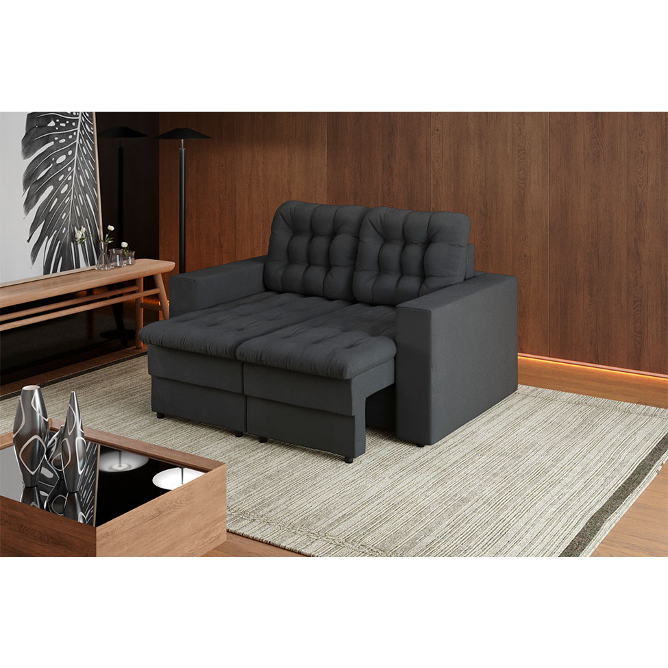 Sofá 2 Lugares Retrátil Lubeck Plush Suede Grafite 140 cm