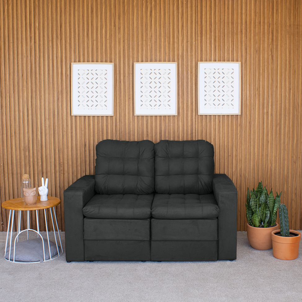 Sofá 2 Lugares Retrátil Lubeck Plush Suede Grafite 140 cm