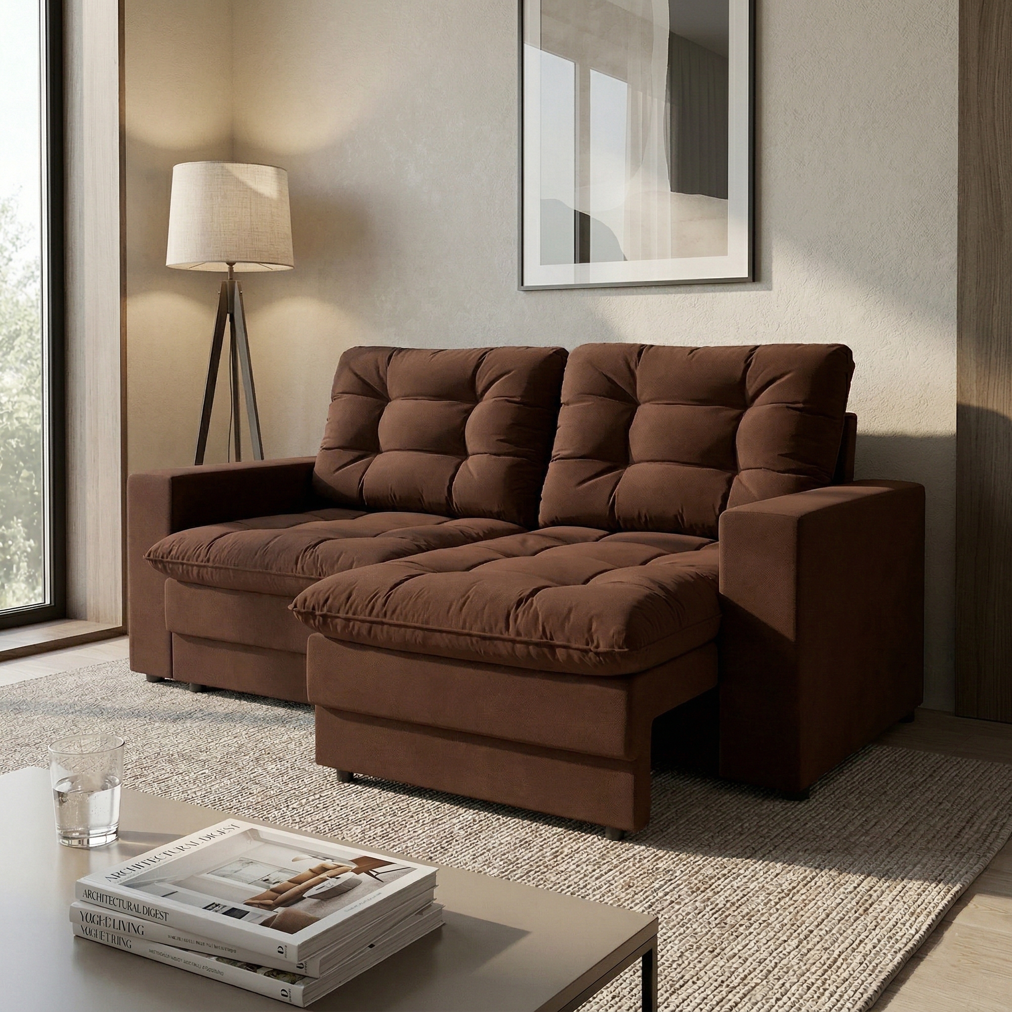 Sofá 2 Lugares Retrátil Lubeck Plush Suede Marrom 140 cm