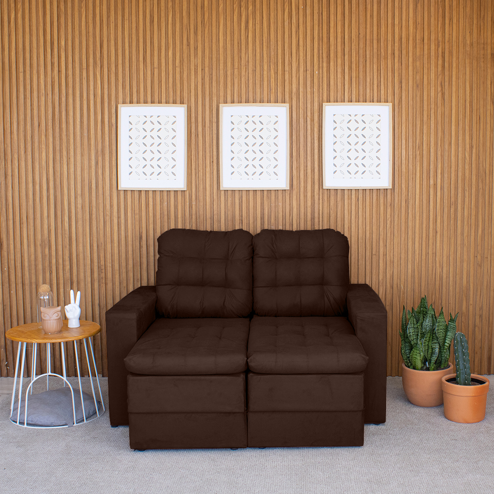 Sofá 2 Lugares Retrátil Lubeck Plush Suede Marrom 140 cm