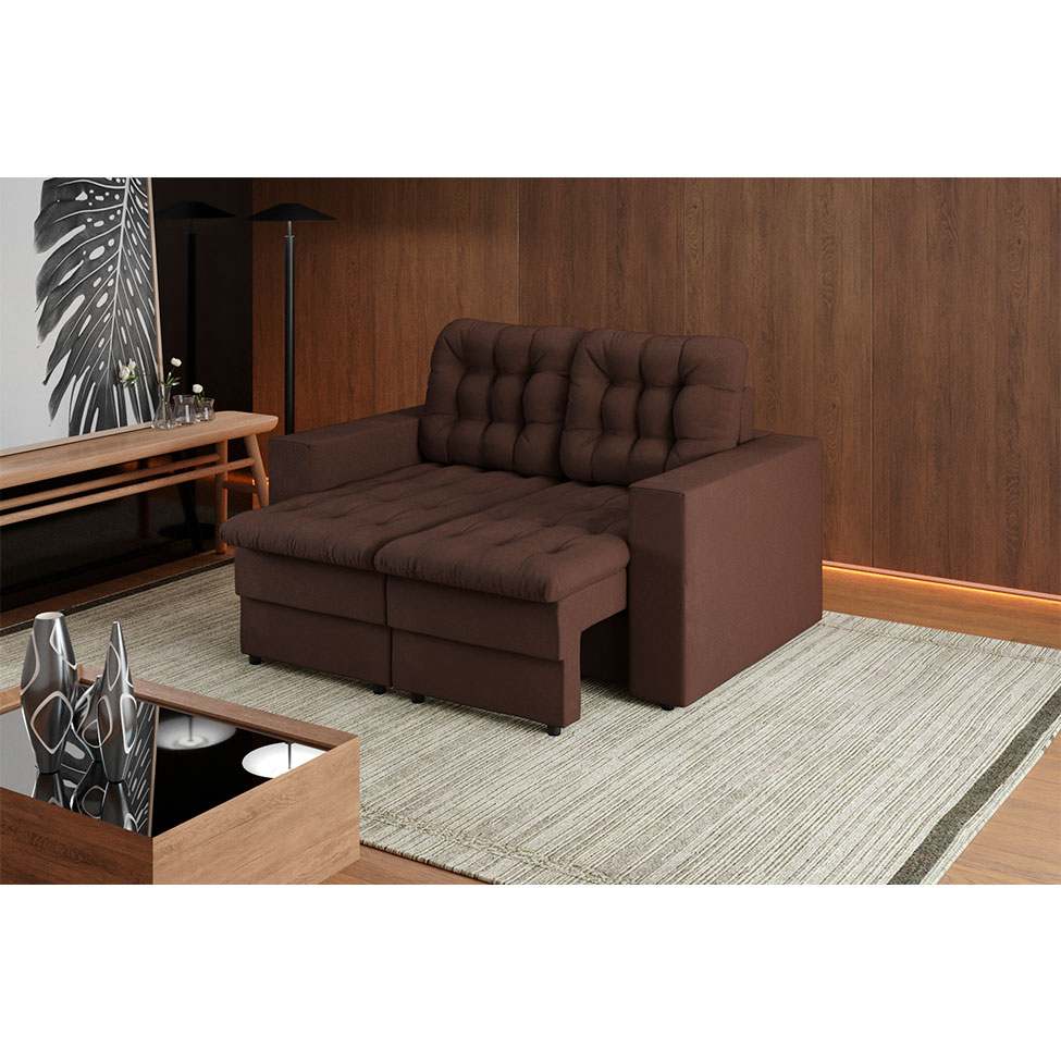 Sofá 2 Lugares Retrátil Lubeck Plush Suede Marrom 140 cm