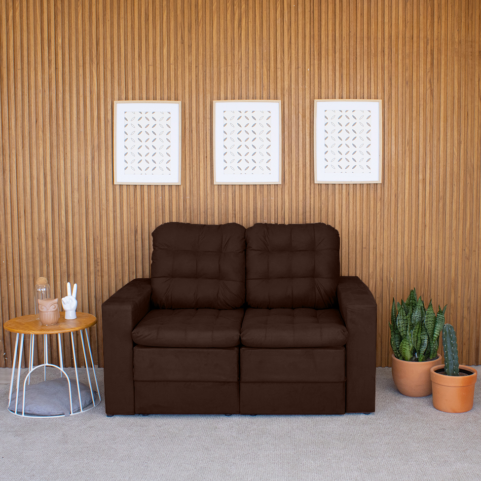 Sofá 2 Lugares Retrátil Lubeck Plush Suede Marrom 140 cm