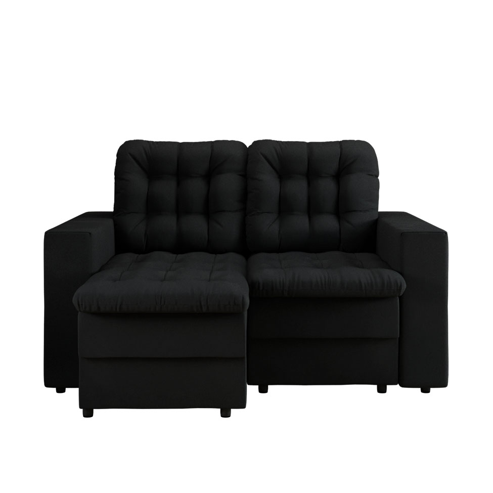 Sofá 2 Lugares Retrátil Lubeck Plush Suede Preto 140 cm