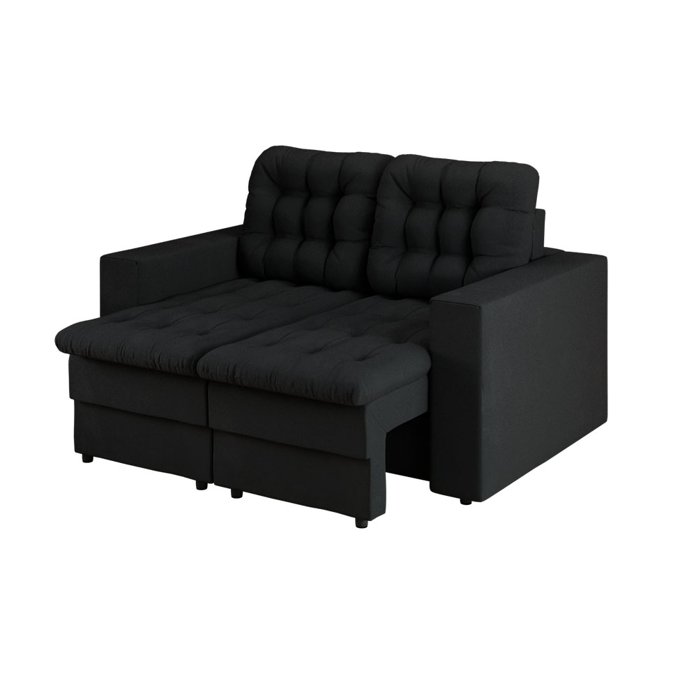 Sofá 2 Lugares Retrátil Lubeck Plush Suede Preto 140 cm