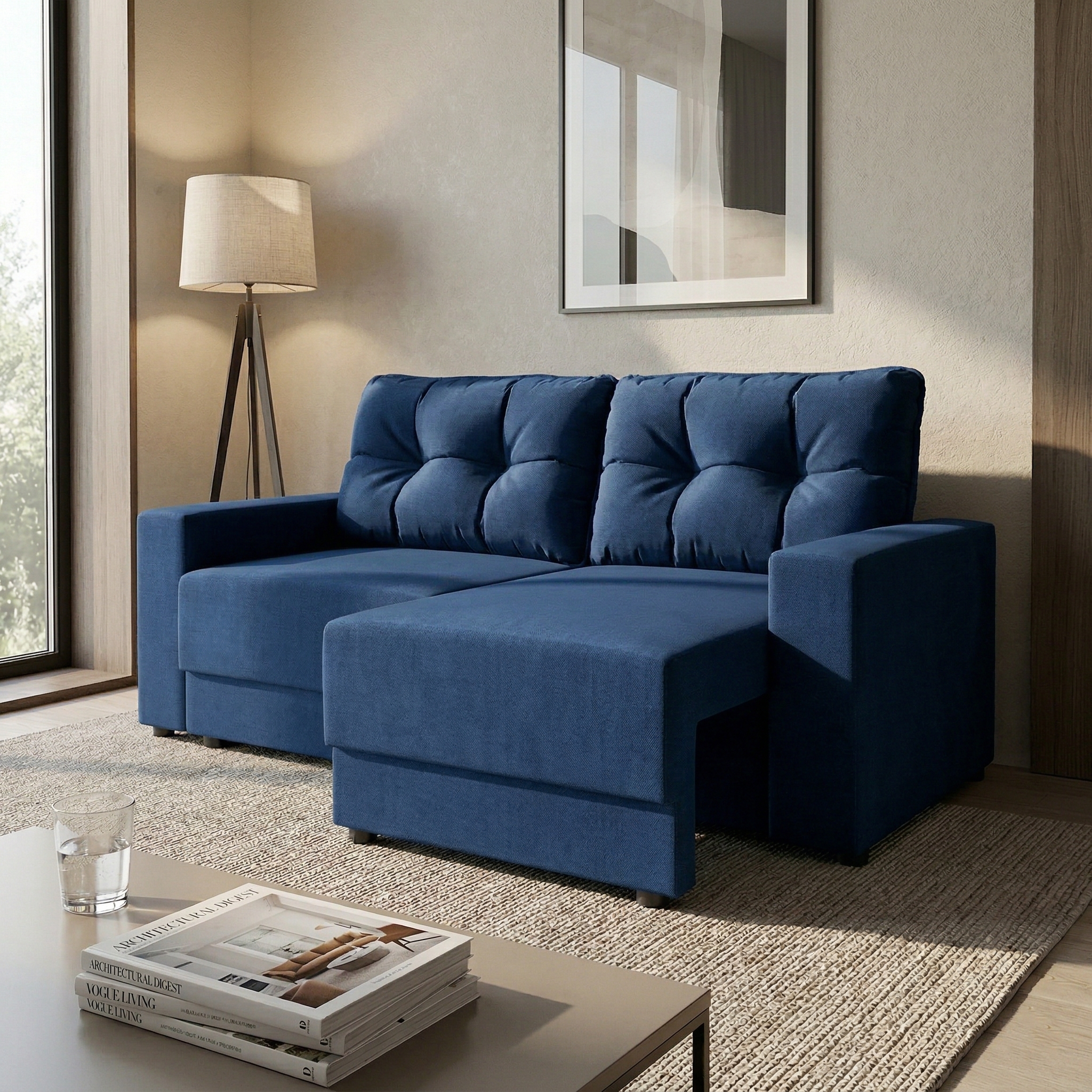 Sofá 2 Lugares Retrátil Lubeck Suede Azul Marinho 140 cm