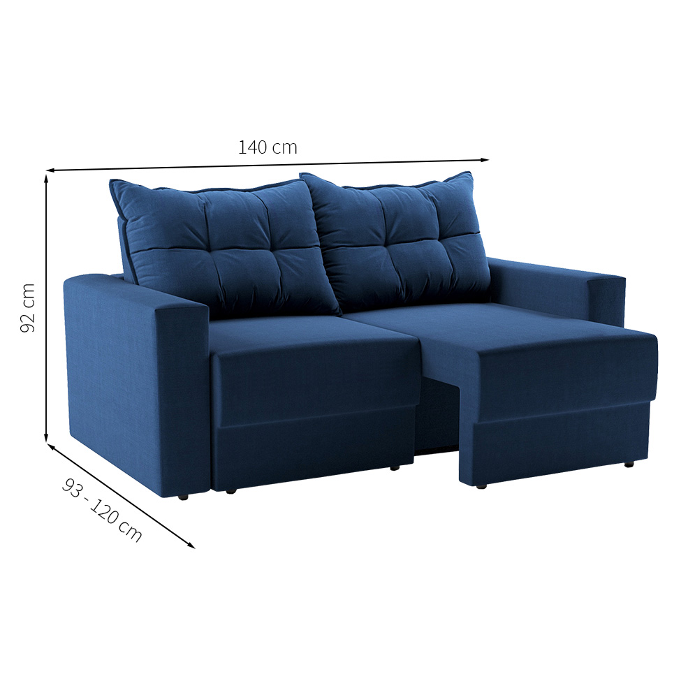 Sofá 2 Lugares Retrátil Lubeck Suede Azul Marinho 140 cm