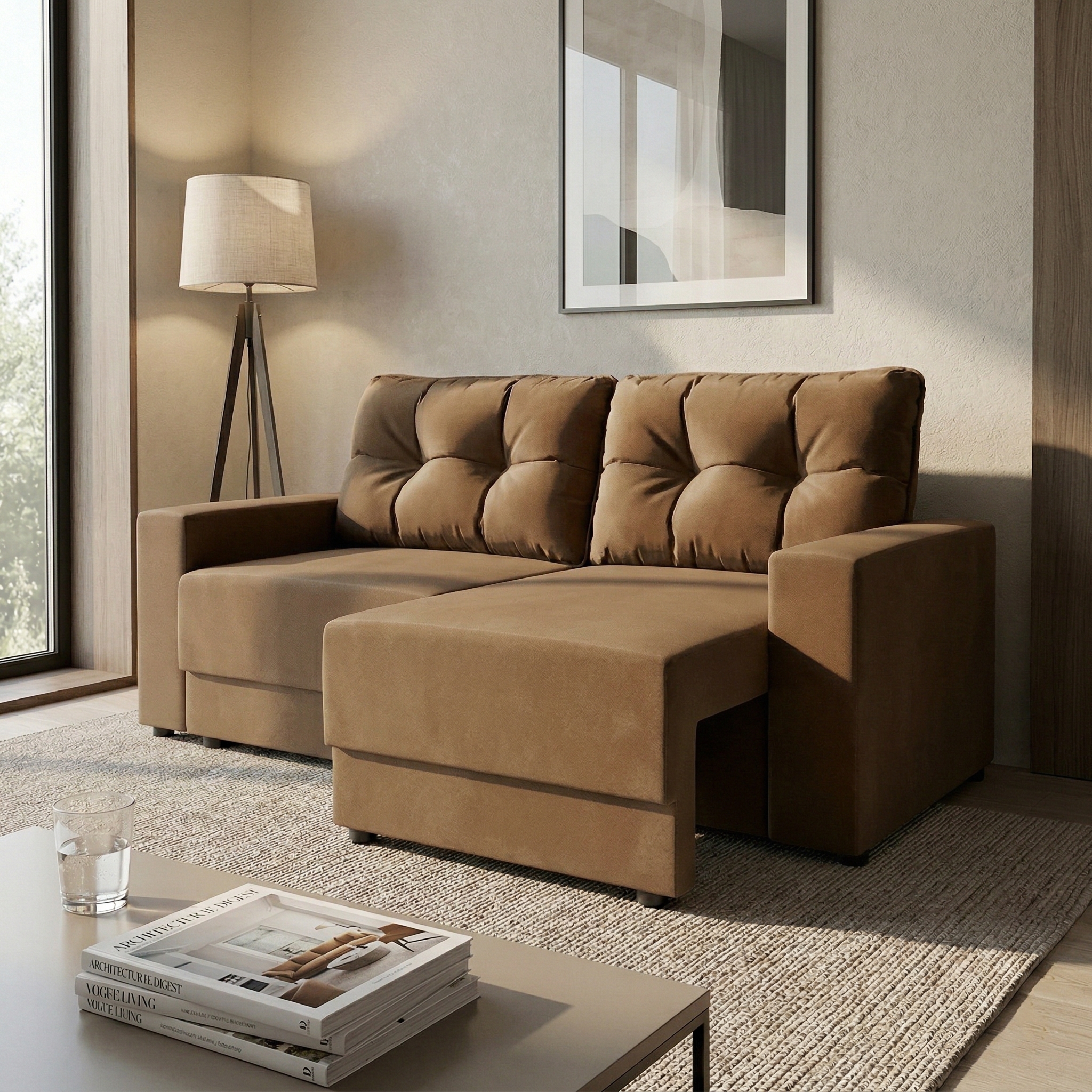 Sofá 2 Lugares Retrátil Lubeck Suede Bege 140 cm