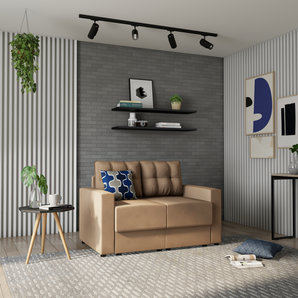 Sofá 2 Lugares Retrátil Lubeck Suede Bege 140 cm