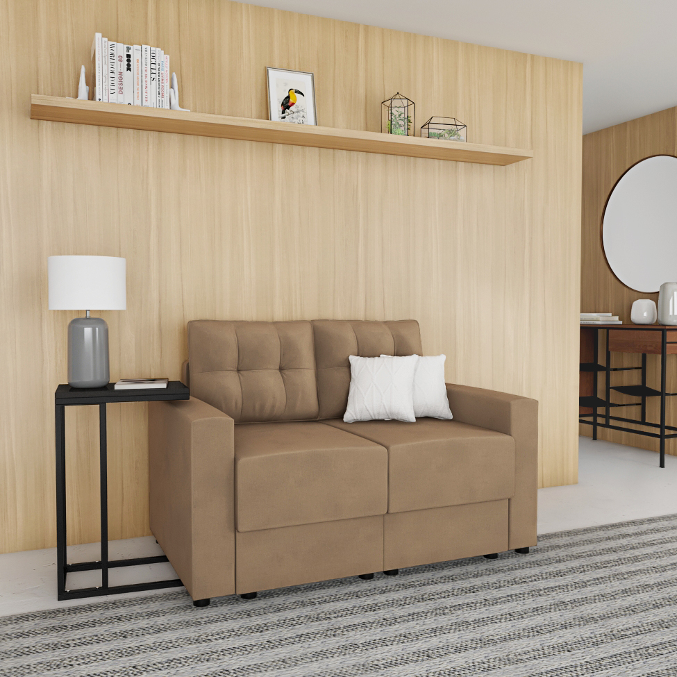 Sofá 2 Lugares Retrátil Lubeck Suede Bege 140 cm