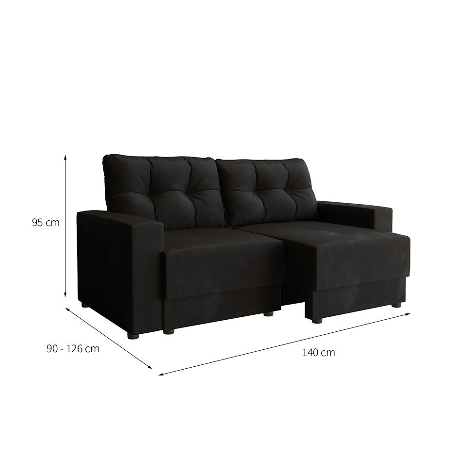 Sofá 2 Lugares Retrátil Lubeck Suede Preto 140 cm