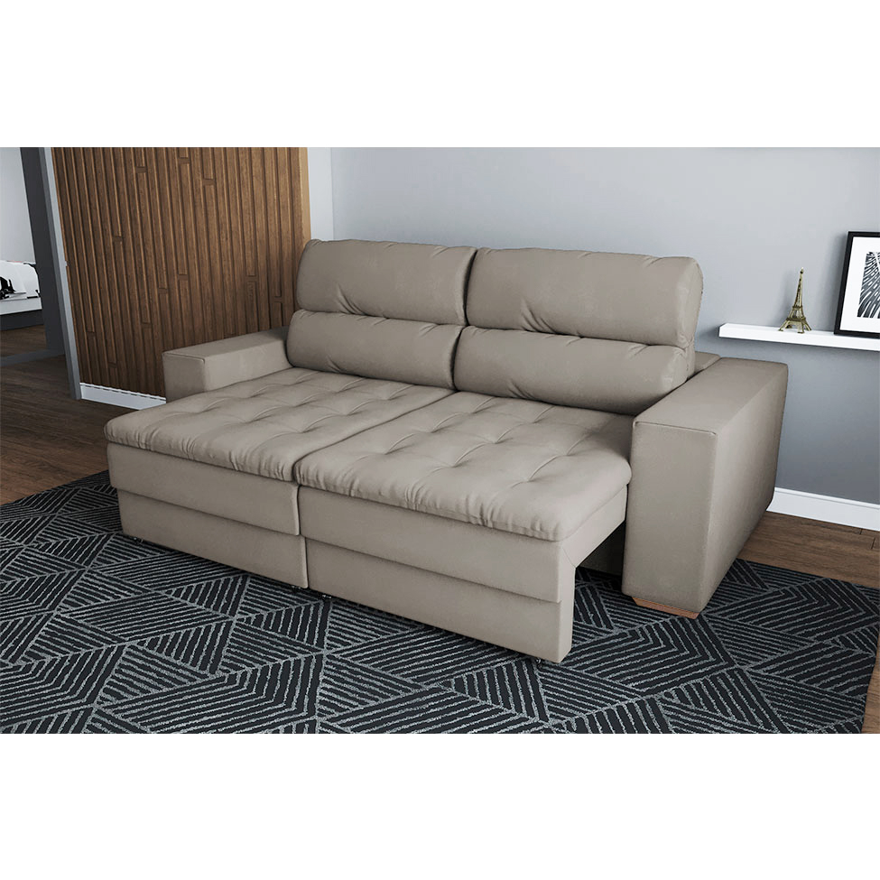Sofá 2 Lugares Retrátil e Reclinável Montevideo Suede Bege