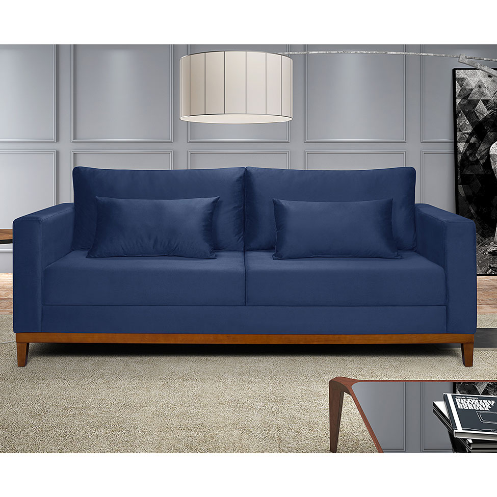Sofá 3 Lugares Bahamas Suede Azul 230 cm
