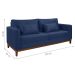 Sofá 3 Lugares Bahamas Suede Azul 230 cm
