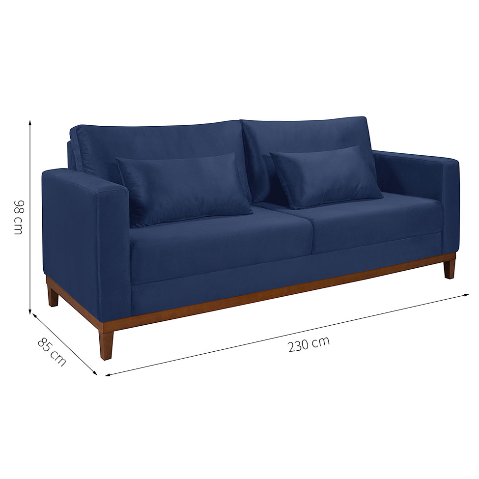 Sofá 3 Lugares Bahamas Suede Azul 230 cm