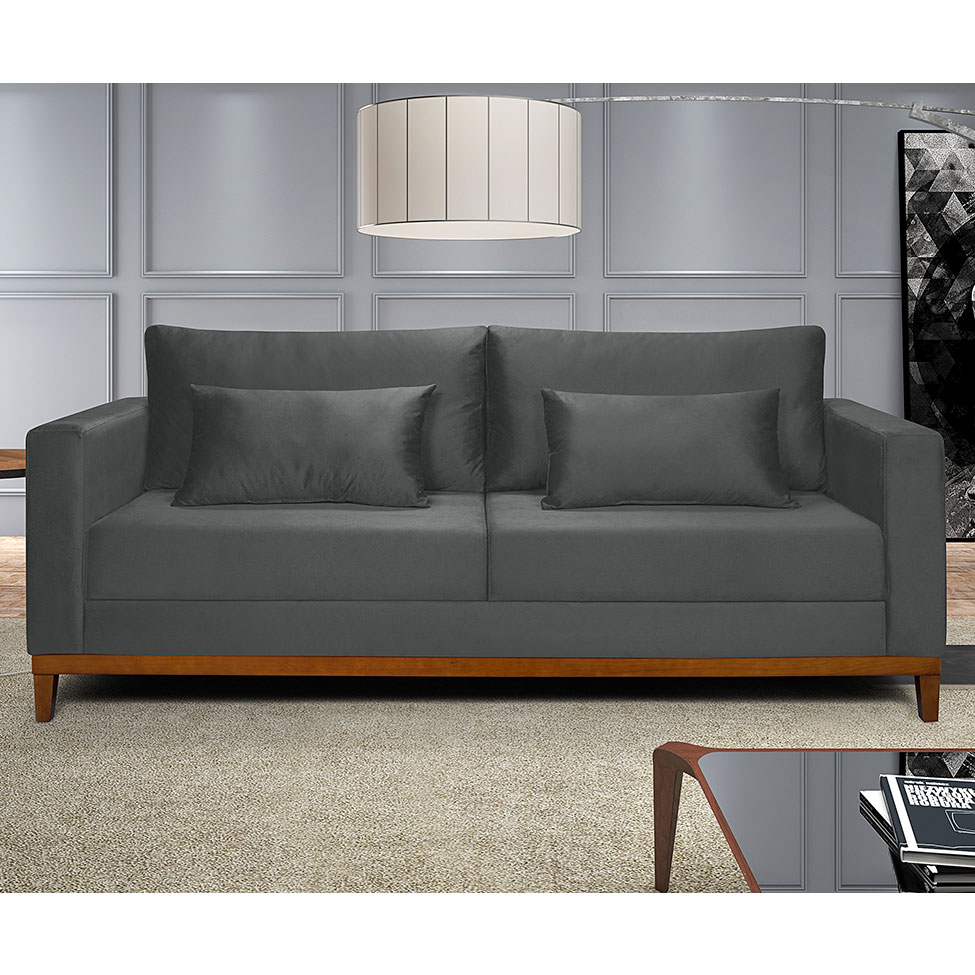 Sofá 3 Lugares Bahamas Suede Cinza 200 cm