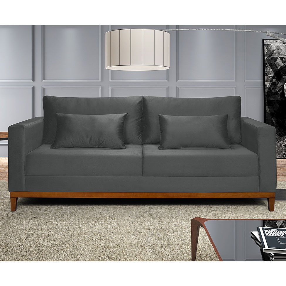 Sofá 3 Lugares Bahamas Suede Cinza 230 cm