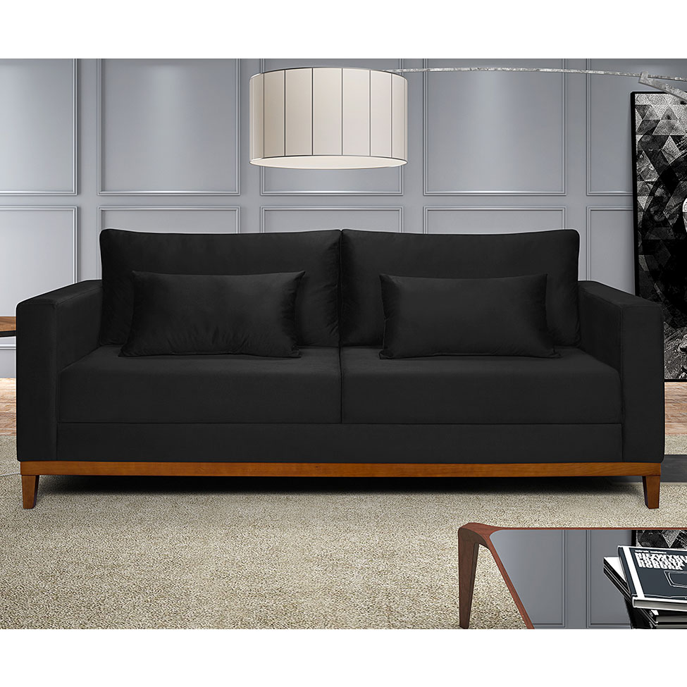 Sofá 3 Lugares Bahamas Suede Preto 200 cm