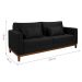 Sofá 3 Lugares Bahamas Suede Preto 200 cm