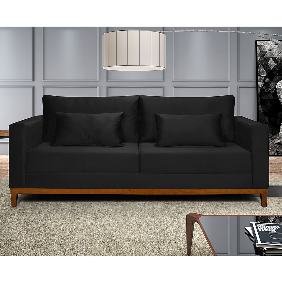 Sofá 3 Lugares Bahamas Suede Preto 230 cm