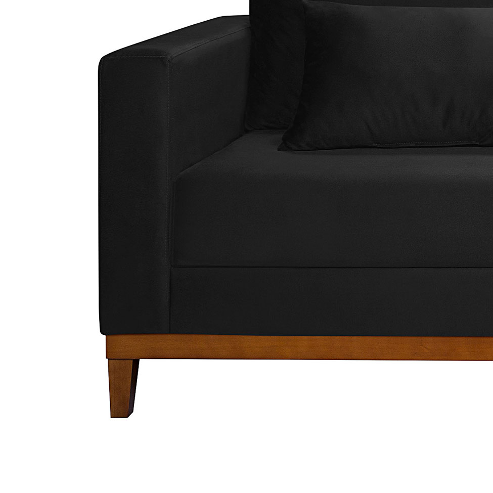Sofá 3 Lugares Bahamas Suede Preto 230 cm