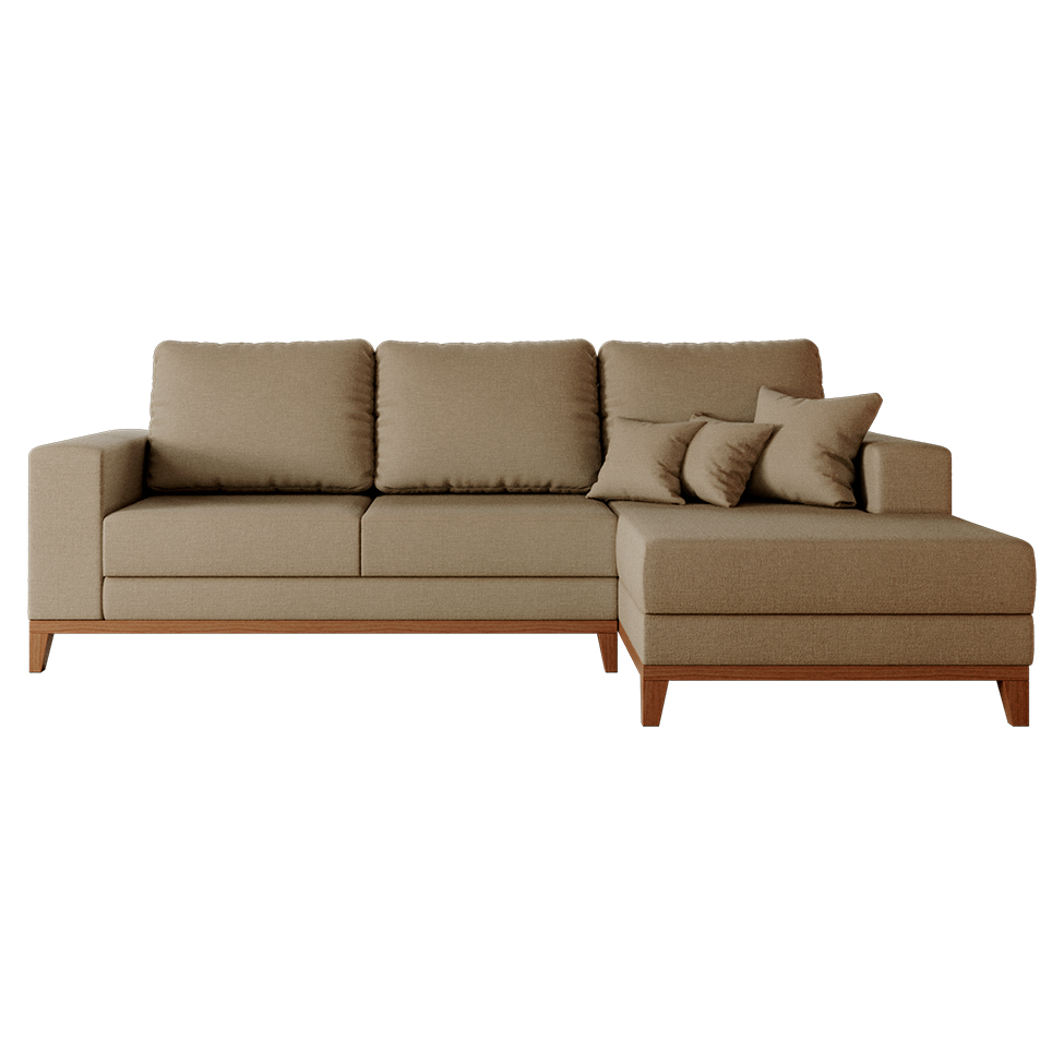 Sofá 3 Lugares Belgrado com Chaise Direito Linho Bege 230 cm